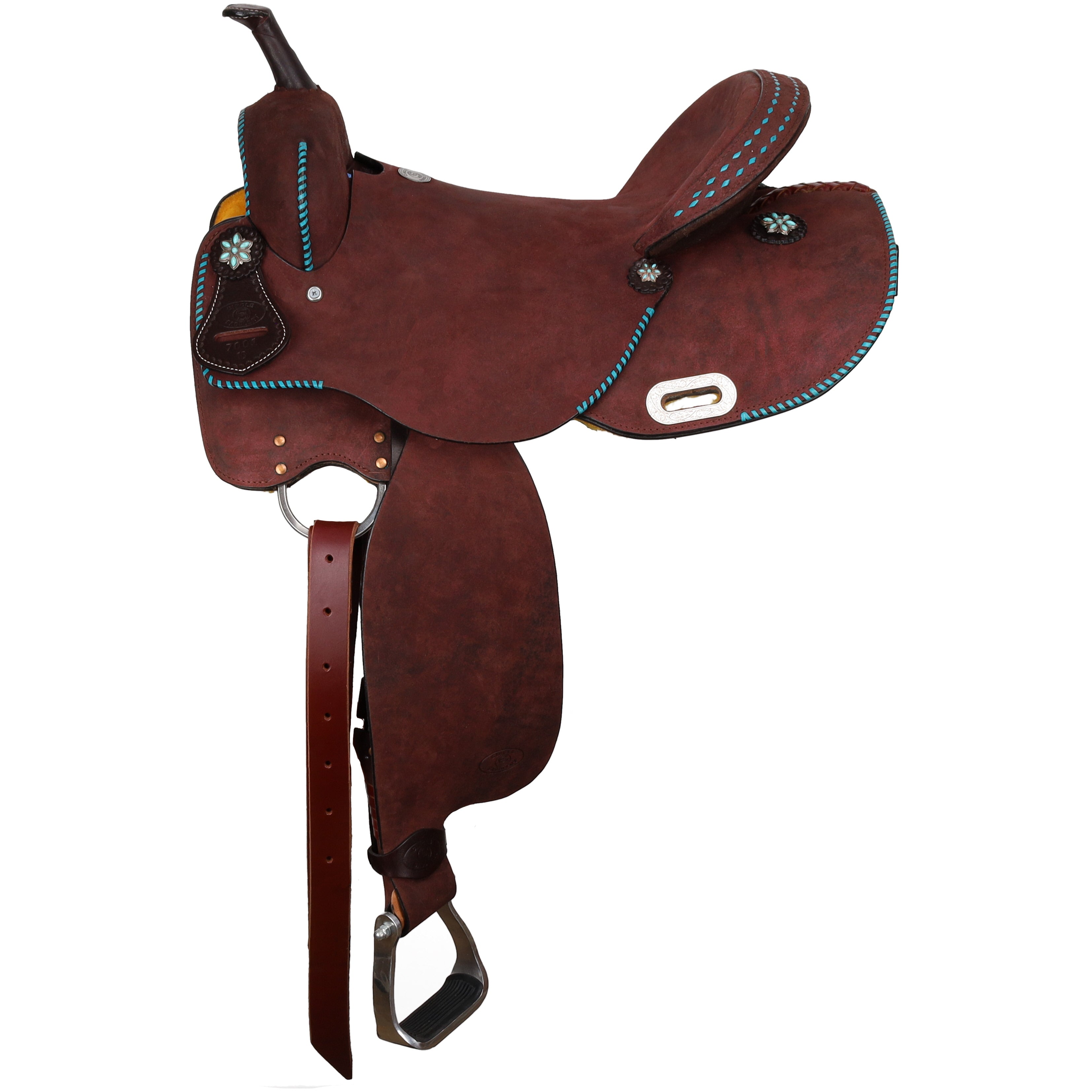 Circle S Barrel Style Saddle with Teal Buckstitch - 16 Inch