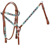 Showman Turquoise and Red Beaded headstall and breast collar set