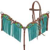 Showman Steer Skull and Cactus Browband Headstall and Breastcollar Set