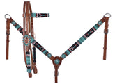 Showman Medium oil leather headstall with beaded arrow design