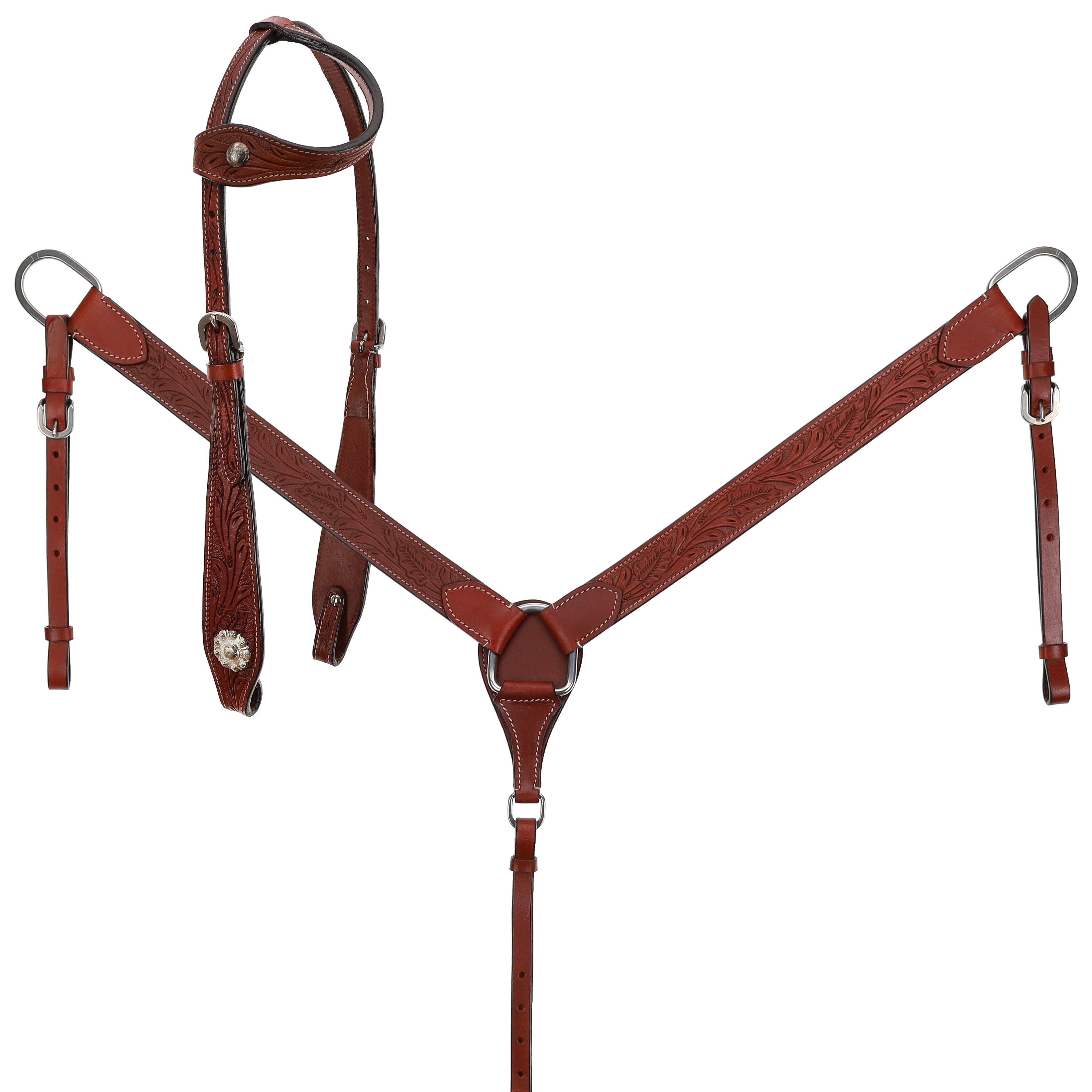 Showman Red Oak One Ear Headstall and Breastcollar Set