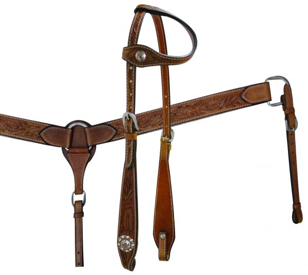Showman Double Stitched Leather Headstall and Breast Collar set