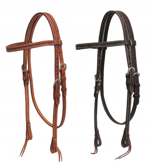 Showman Argentina cow leather headstall with barbed wire tooling design