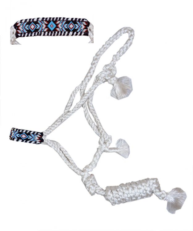 Showman Woven white nylon mule tape halter with southwest beaded noseband