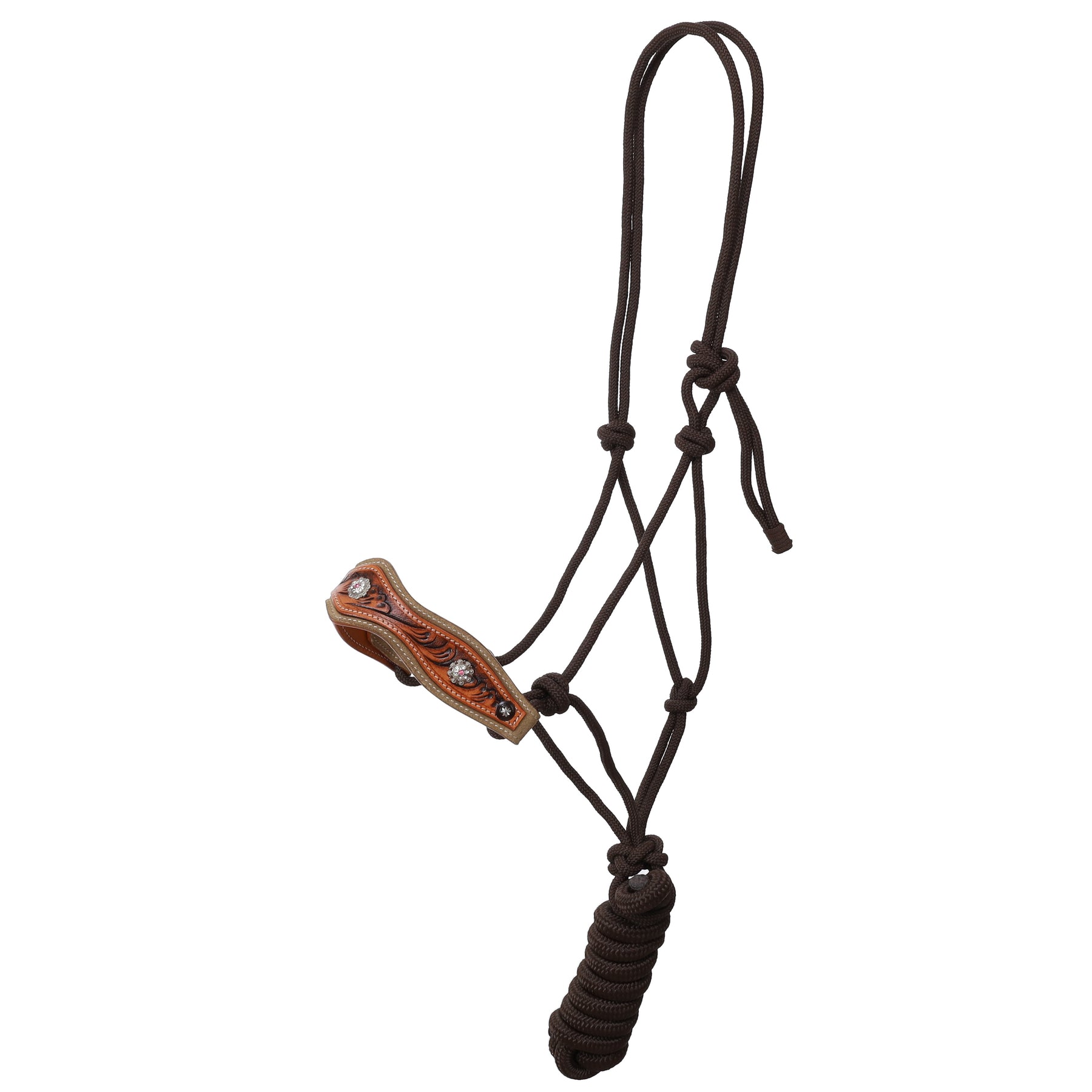 Showman Rocky Ridge Leather Nose Cowboy Knot Halter with Lead