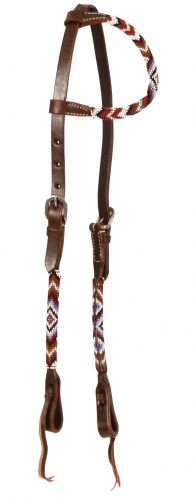 Showman Beaded one ear headstall with purple and maroon beads