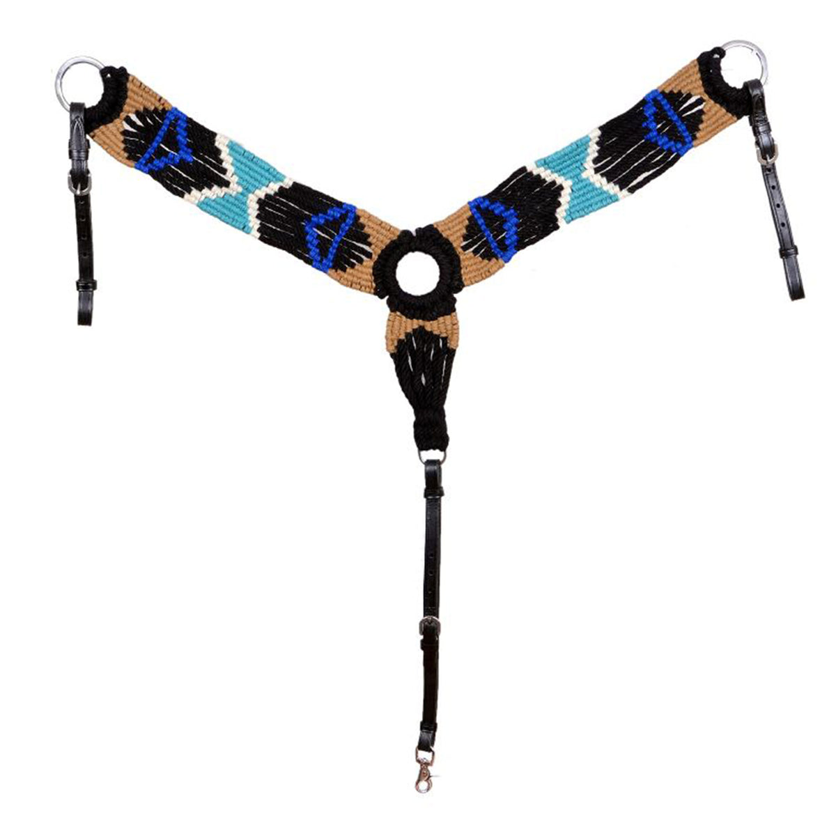 Showman Mohair Wool Multi Strand Southwest Design Breastcollar - Black, Indigo, Tan, and Turquoise