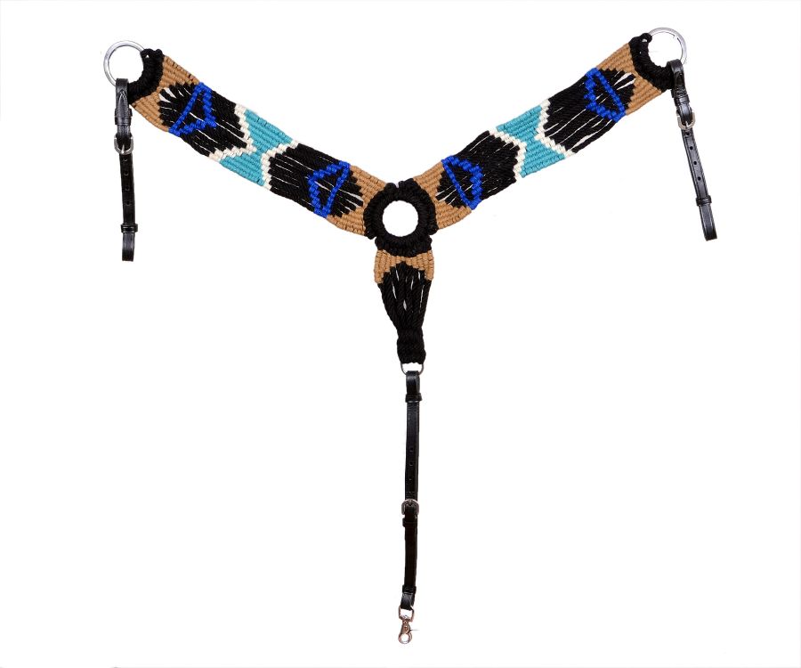 Showman Mohair Wool Multi Strand Southwest Design Breastcollar - Black, indigo, tan, and turquoise