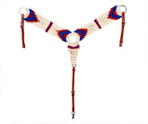 Showman Mohair Wool Multi Strand Southwest Design Breastcollar - white, red, and blue