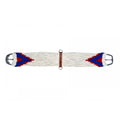 Showman Mohair Straight String Girth with Stainless Steel Roller Buckle - White, Red, & Blue