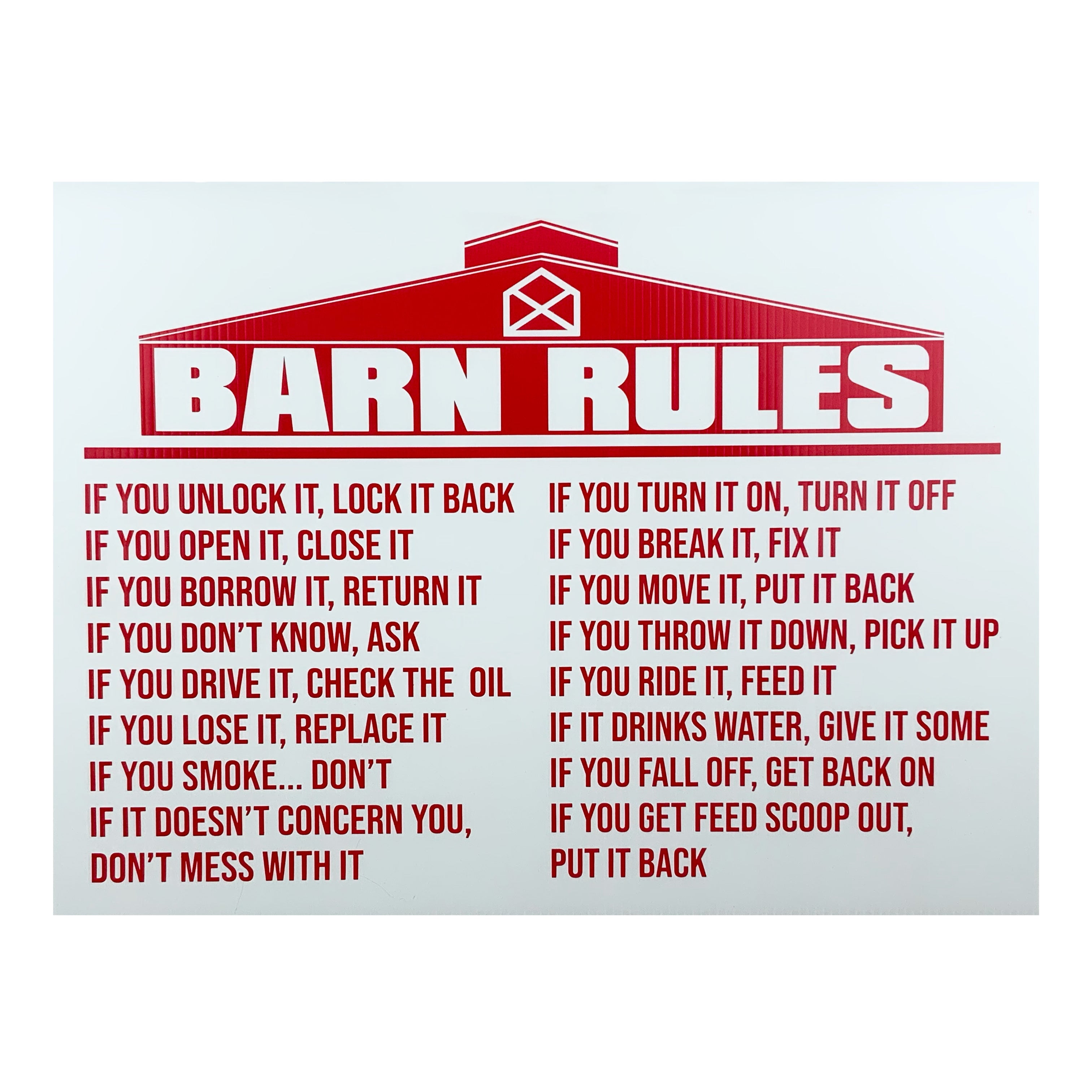 Barn Rules Sign - 18" x 24"