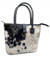 Klassy Cowgirl Black & White Hair on Cowhide Shoulder Bag with zipper closure top