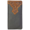 Black Leather Men's Wallet with Floral Tooling Accent