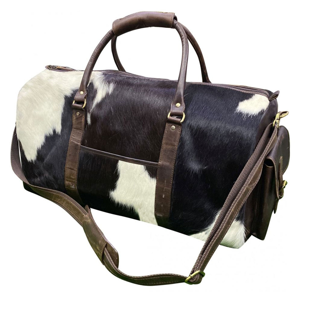 Klassy Cowgirl Hair on Cowhide White and Brown Duffle Bag