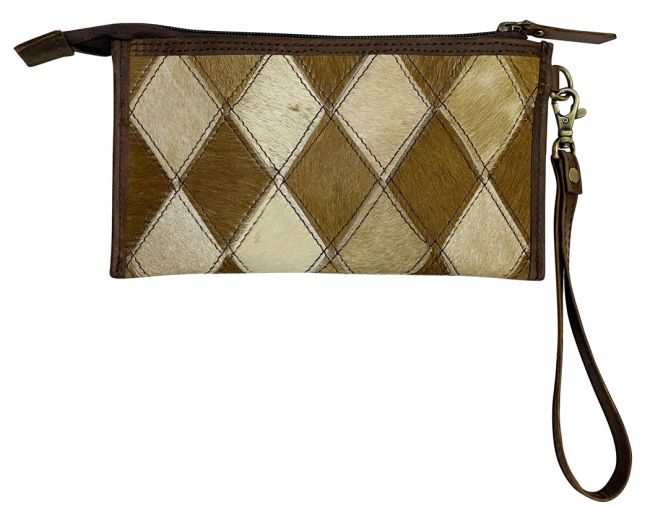 Klassy Cowgirl Diamond Pattern Hair on Cowhide Clutch Wristlet