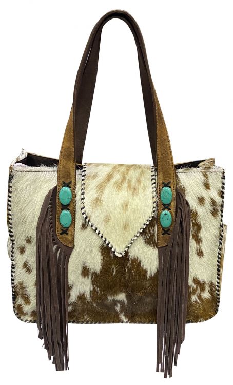 Klassy Cowgirl Hair on Cowhide Tote Bag with Fringe