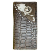 Brown Faux Alligator Hair on Cowhide Bi-fold Wallet