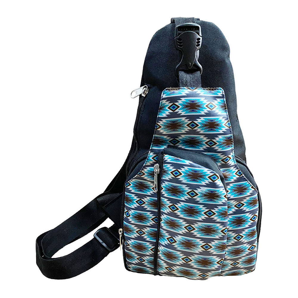 Showman Gray Blue Aztec Sling Crossbody Backpack