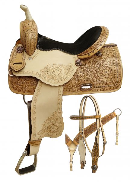 14", 15", 16" Double T Barrel style saddle with rainbow crystal rhinestones