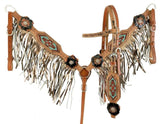 Showman Painted 3D Flower & Aztec Beaded Browband Headstall and Breast collar Set with Fringe