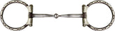 Showman Brown steel snaffle style bit with barbwire silver trim on 3