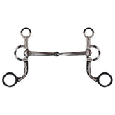Showman black steel argentine style bit with engraved silver and barbwire accents on the 5
