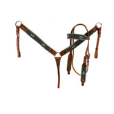 Showman Beaded Browband Headstall and Breastcollar Set with Rawhide Lacing