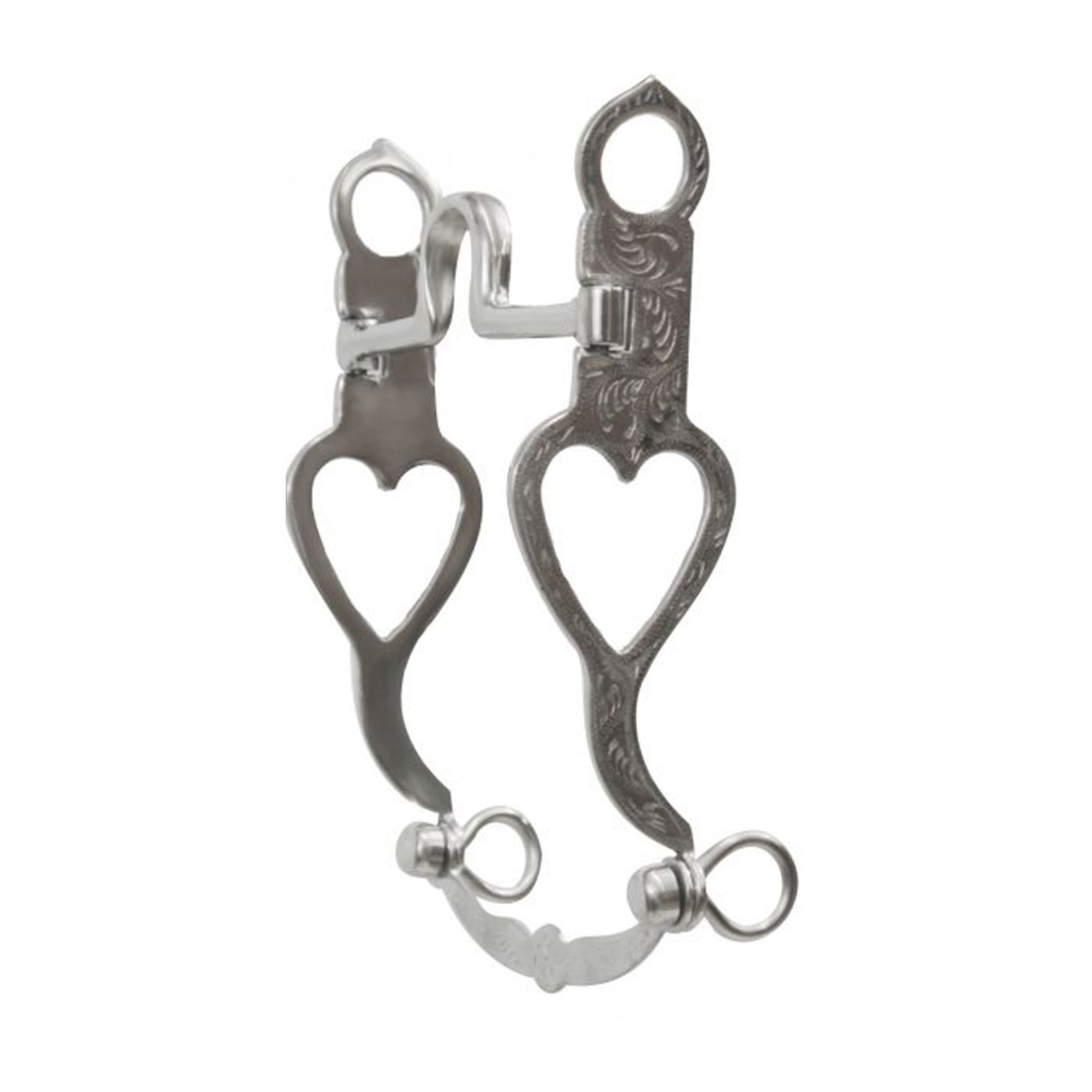 Showman stainless steel bit with fully engraved silver and open heart on 8