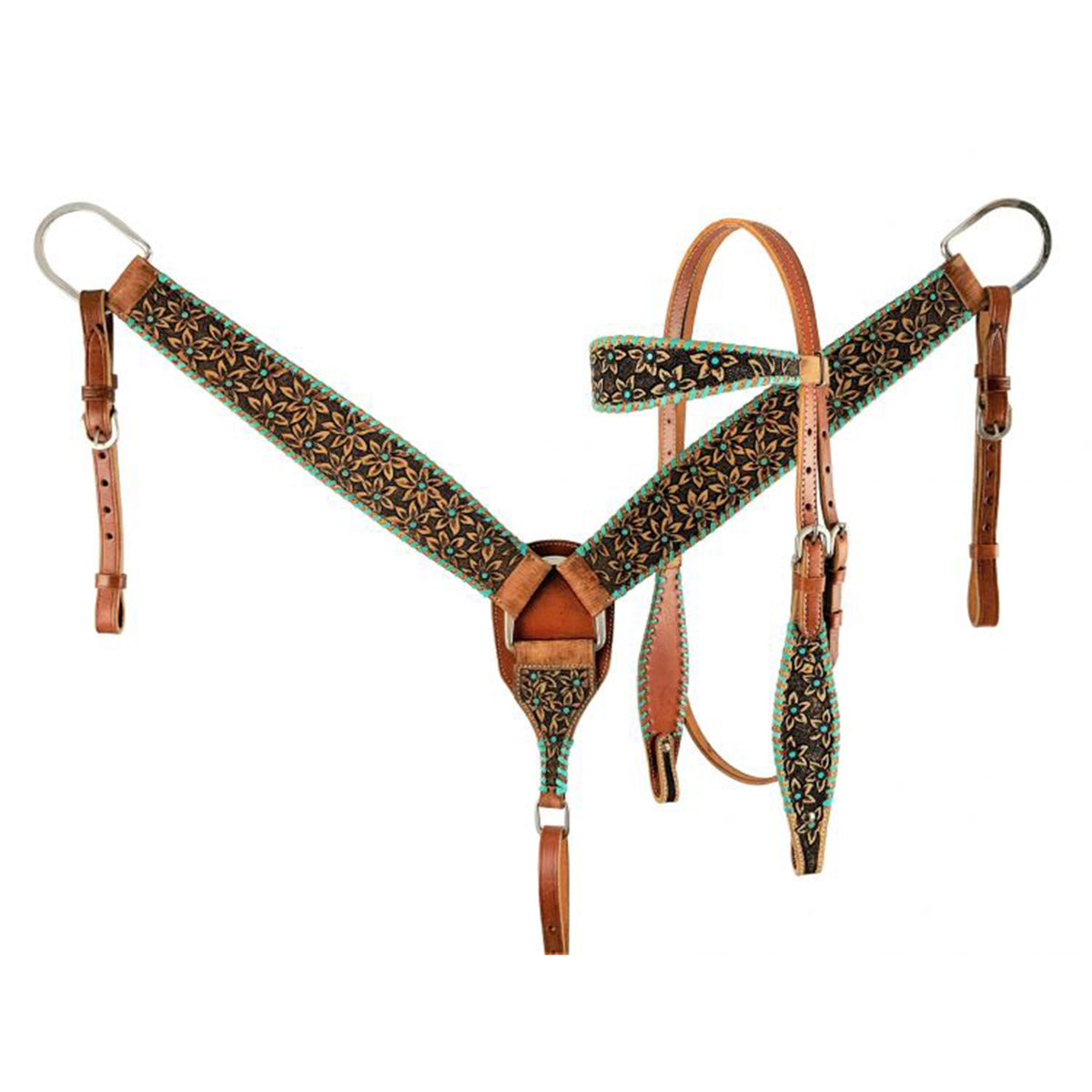 Showman Painted Petal Browband Headstall and Breastcollar Set