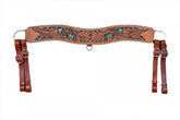 Showman Floral tooled leather tripping collar with teal buckstitch and arrow design