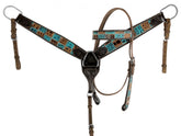 Showman Teal Gator patchwork Browband Headstall  Breast collar set