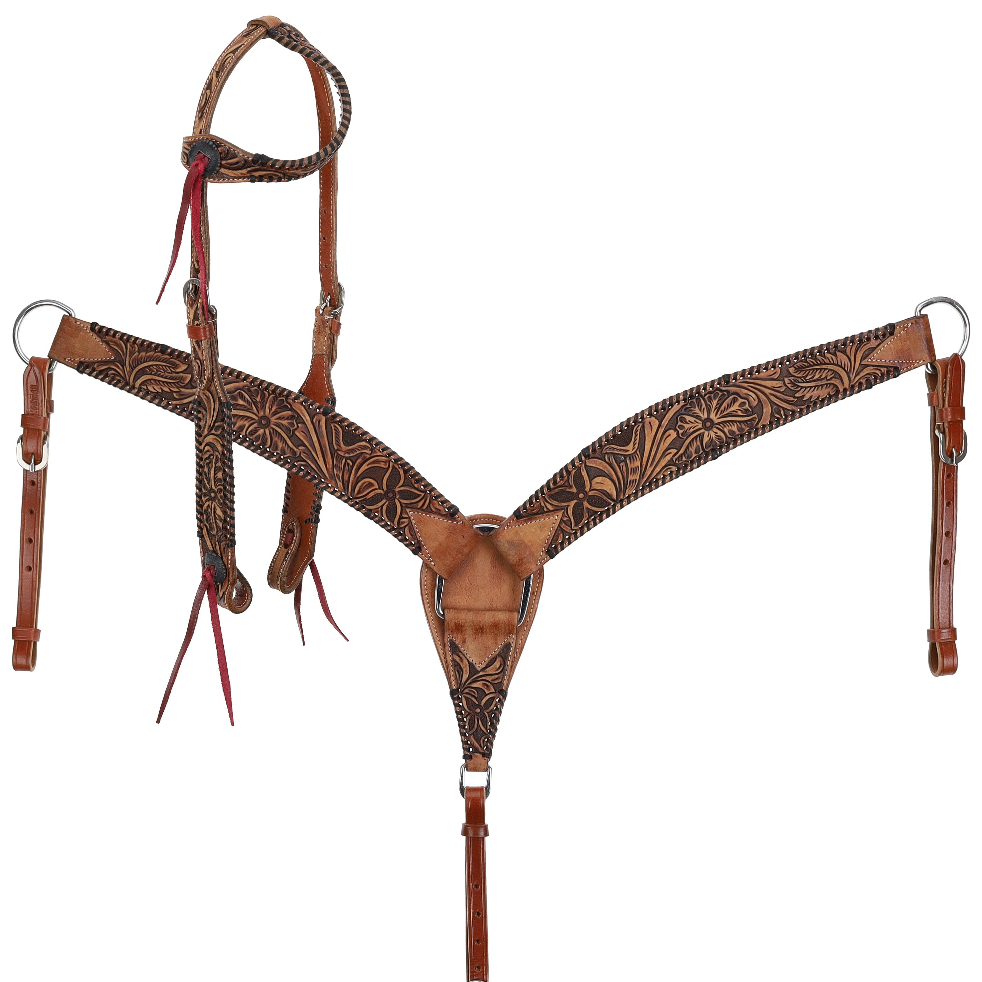 Showman Tooled Meadows One Ear Headstall and Breastcollar Set