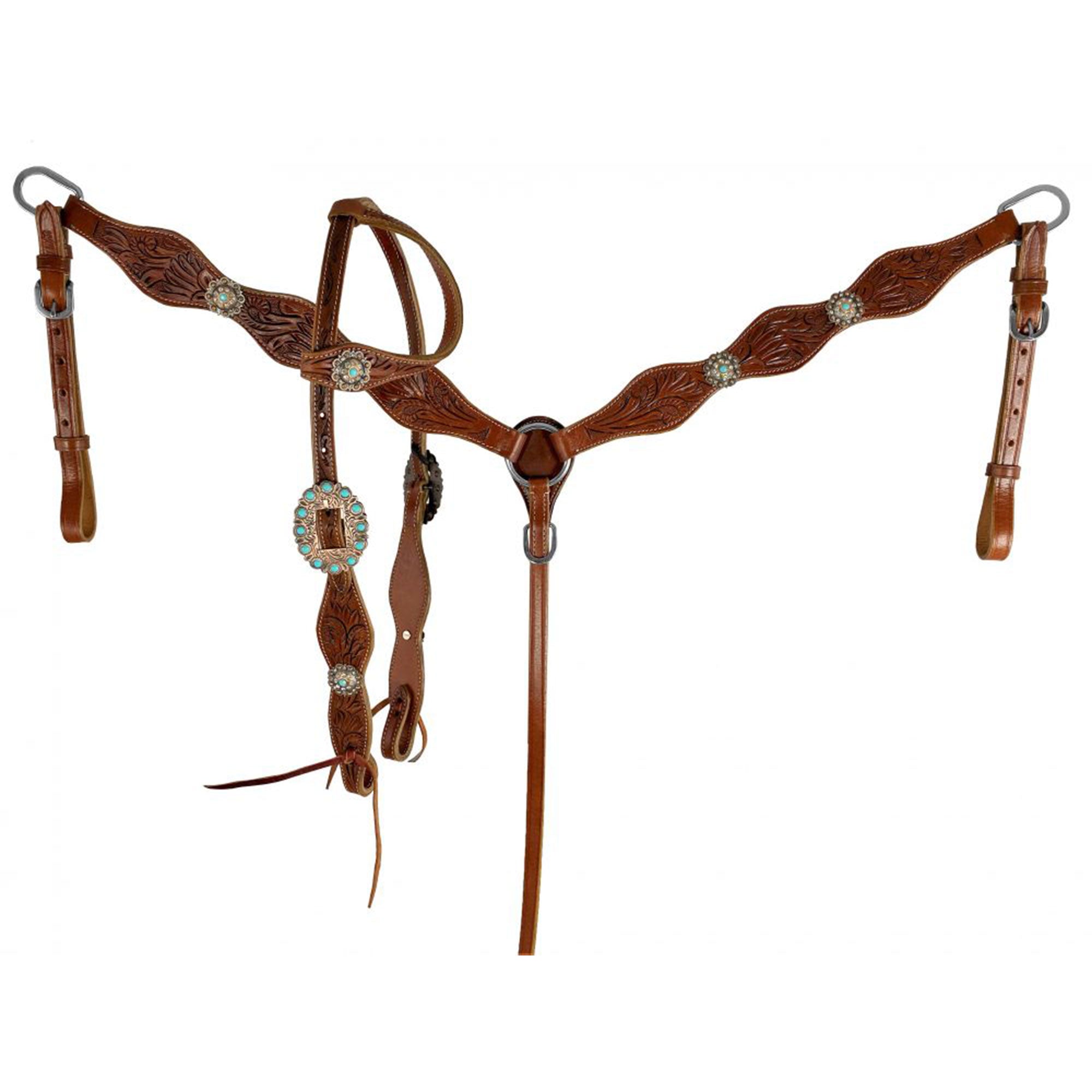 Showman Turquoise Charm One Ear Headstall and Breastcollar Set