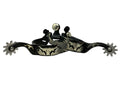 Showman Black Steel Spurs with Engraved Longhorn Overlay