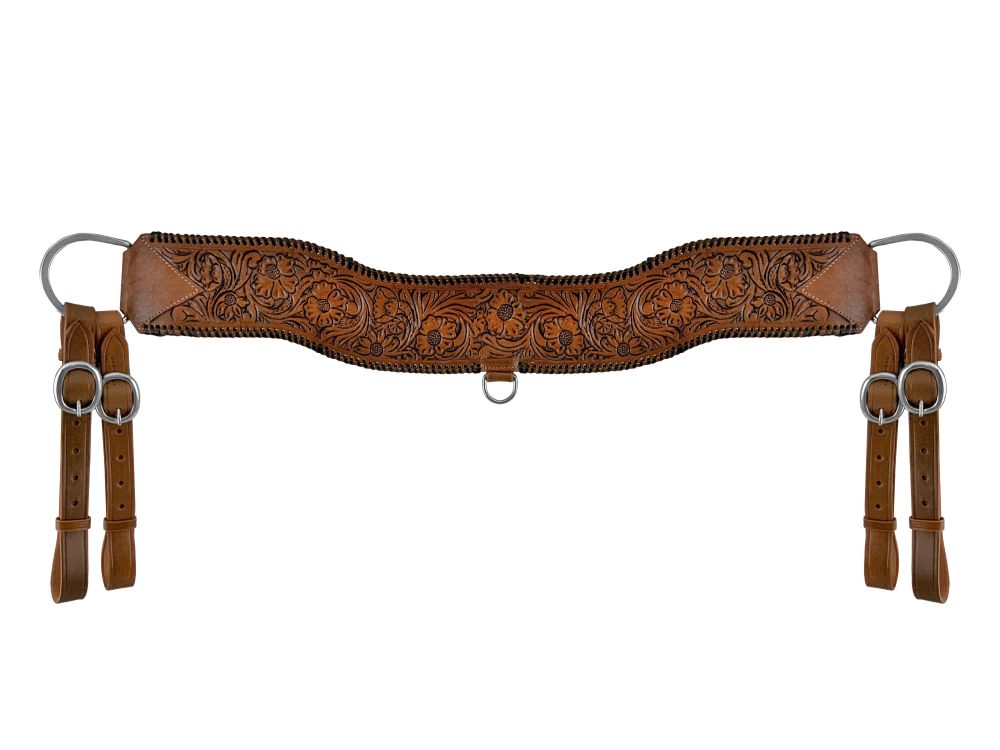 Showman Floral Tooled Medium Leather Tripping Collar with Black Whipstitching