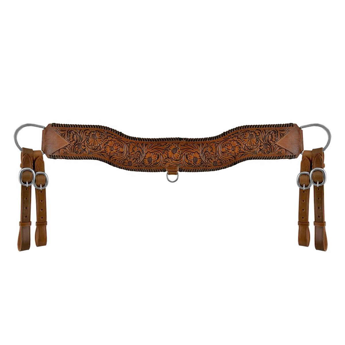 Showman Floral Tooled Medium Leather Tripping Collar with Black Whipstitching