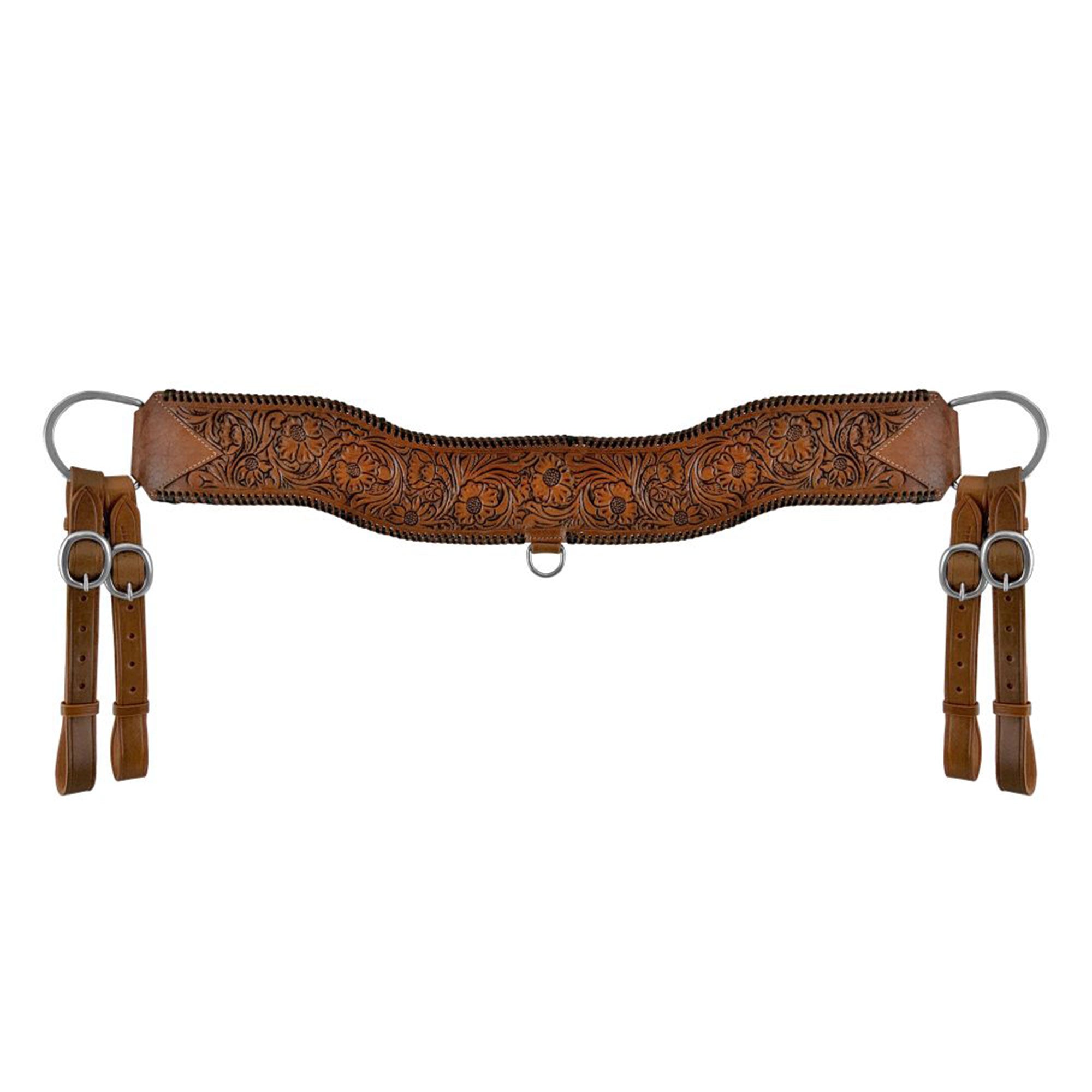 Showman Floral Tooled Medium Leather Tripping Collar with Black Whipstitching