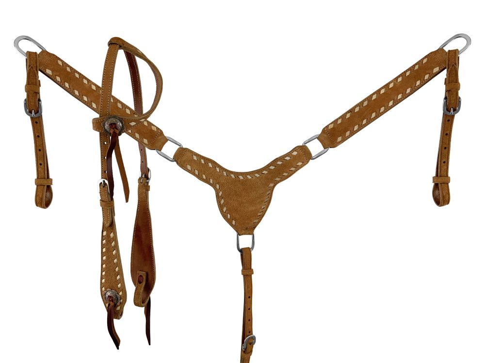 Showman Roughout Buckstitch One Ear Headstall and Breast Collar Set