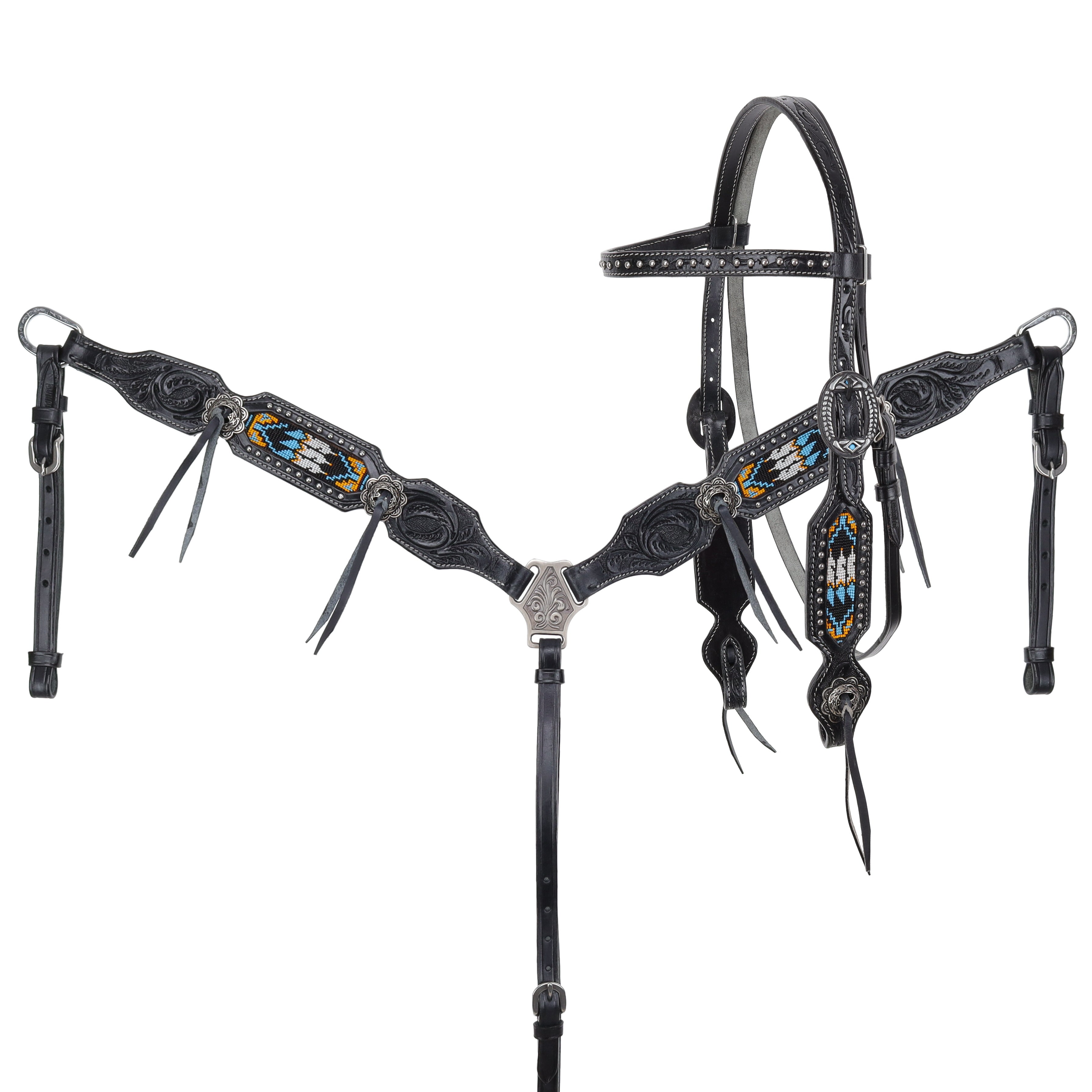 Showman Sacred Feather Beaded Browband Headstall and Breastcollar Set