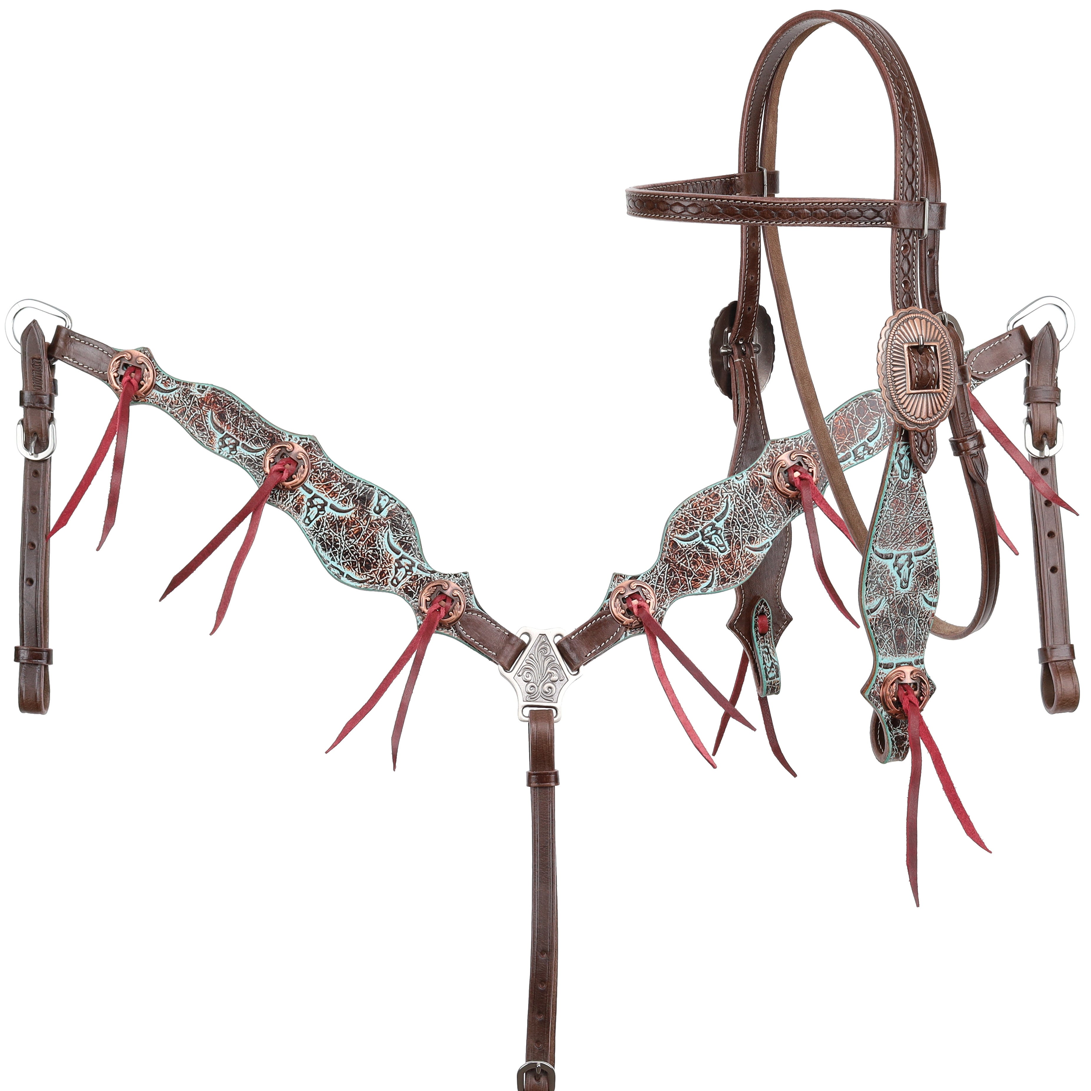 Showman Weathered Steer Browband Headstall and Breastcollar Set
