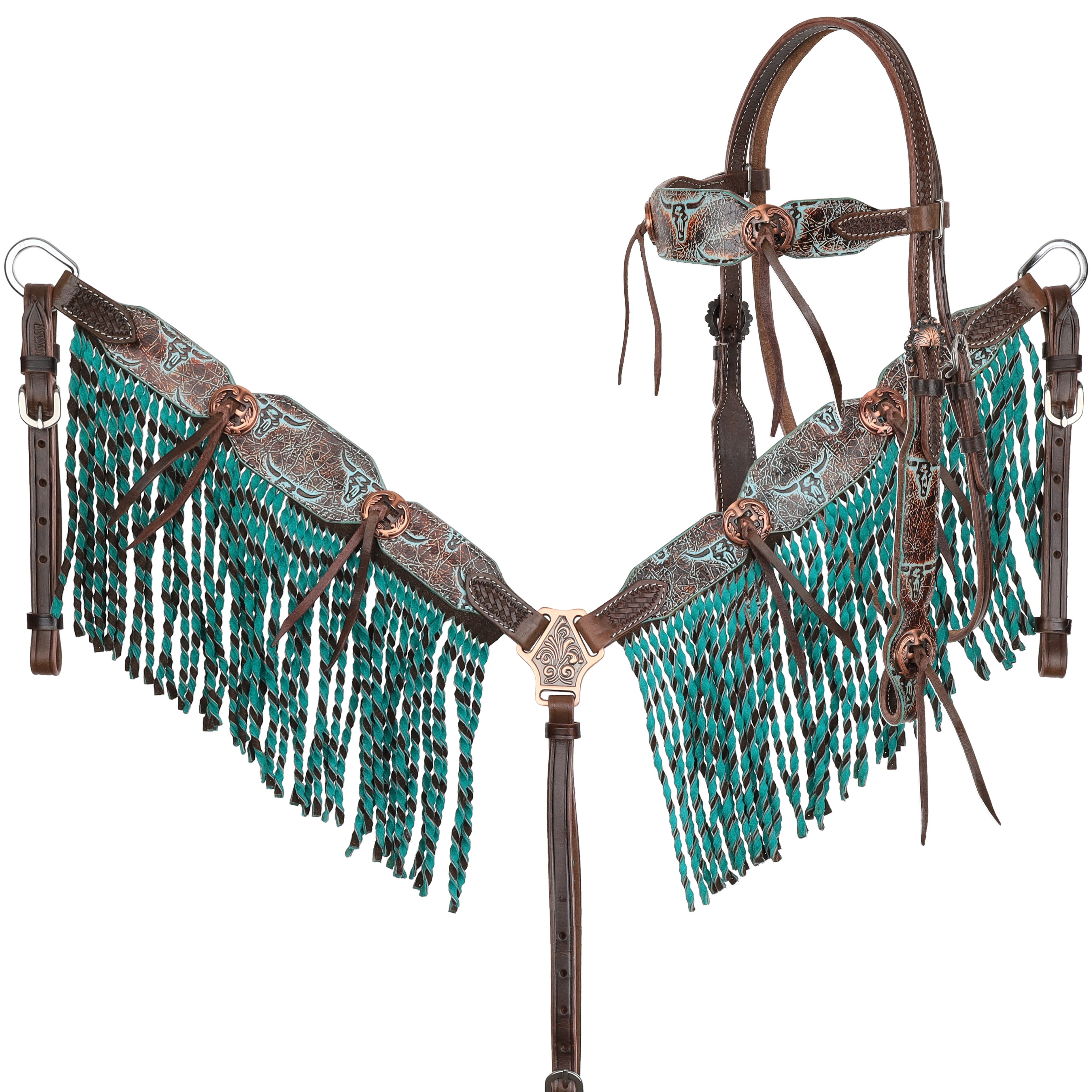 Showman Weathered Steer Twist Browband Headstall and Breastcollar Set