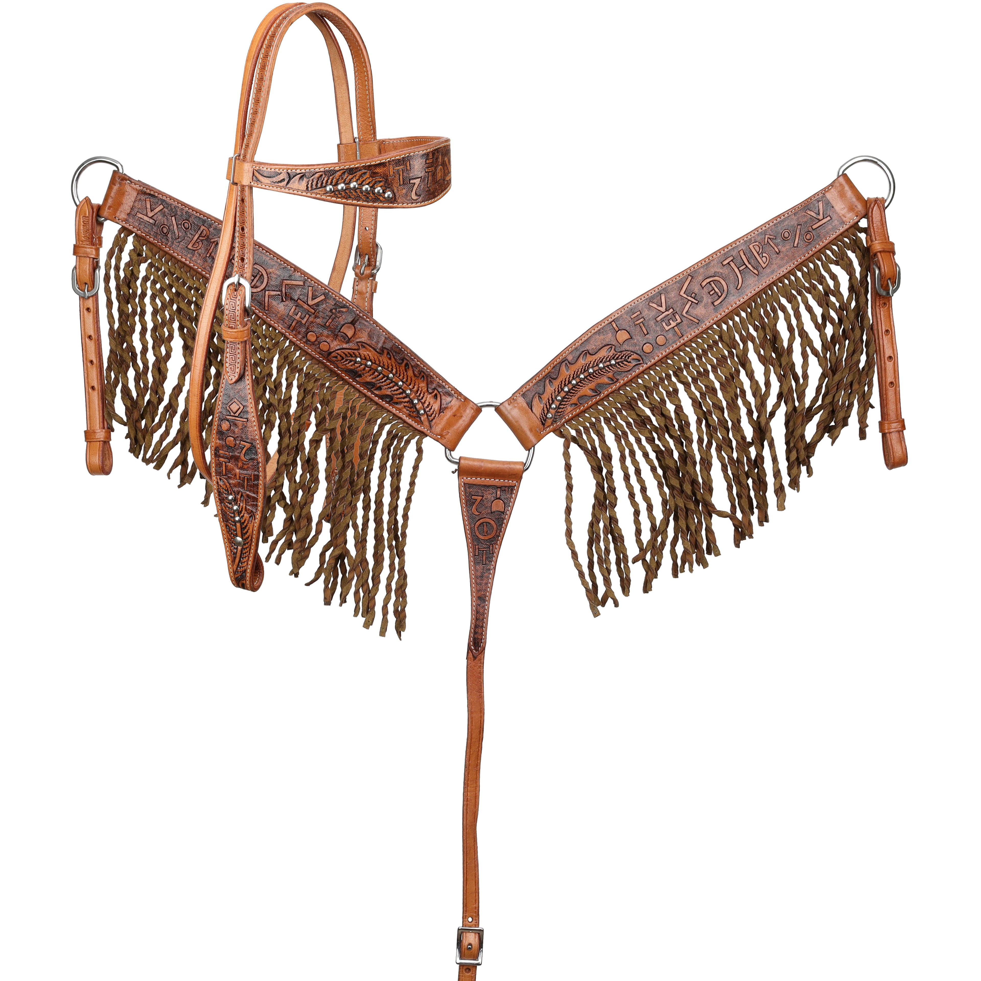 Showman Brandin’ Pen Browband Headstall and Breastcollar Set with Fringe