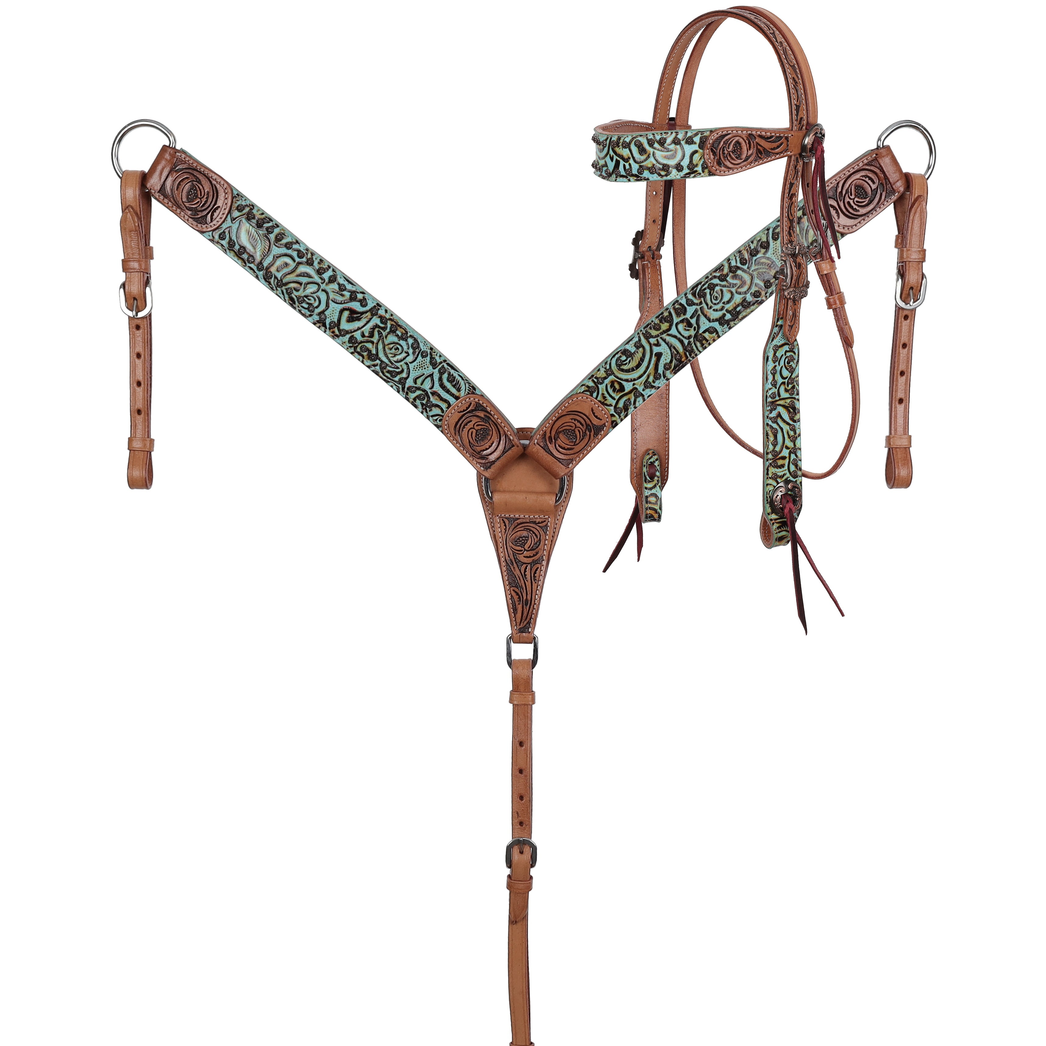 Showman Rustic Rose Browband Headstall and Breastcollar Set