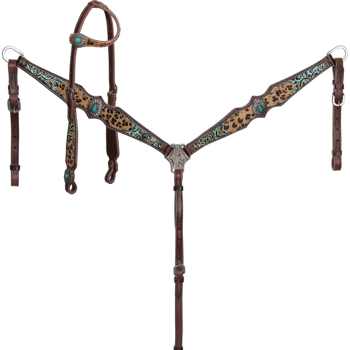 Showman Leopard Luxe One Ear Headstall and Breastcollar Set