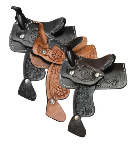 Floral tooled leather Mini decorative saddle