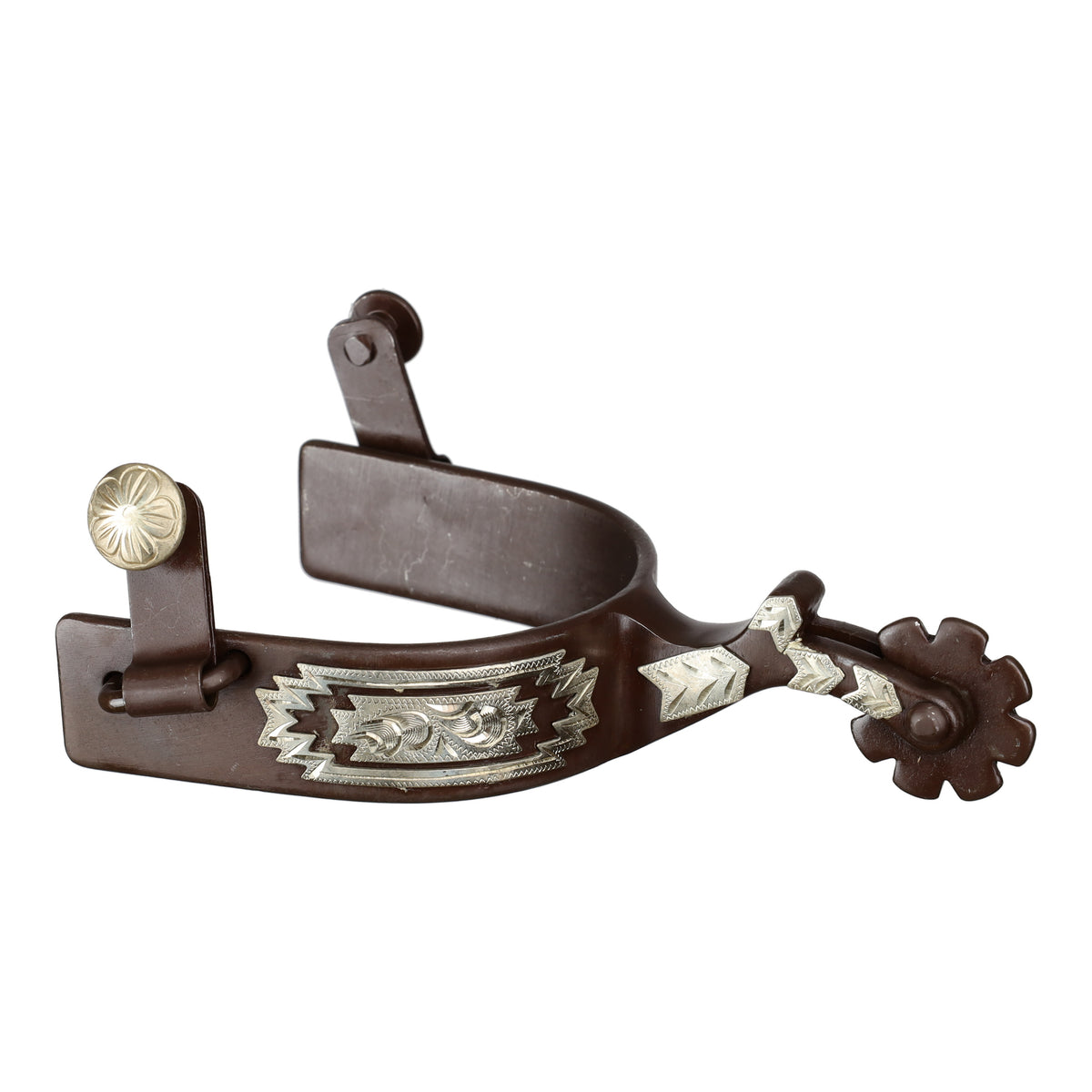 Showman Antique Brown Spur with Engraved German Silver Inlay