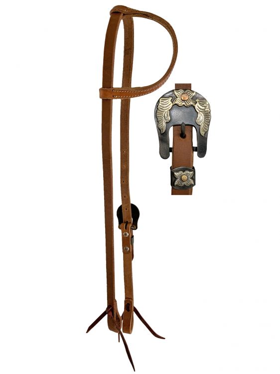 Showman Argentina Cow Leather One Ear Headstall with Silver Floral Overlayed Buckle