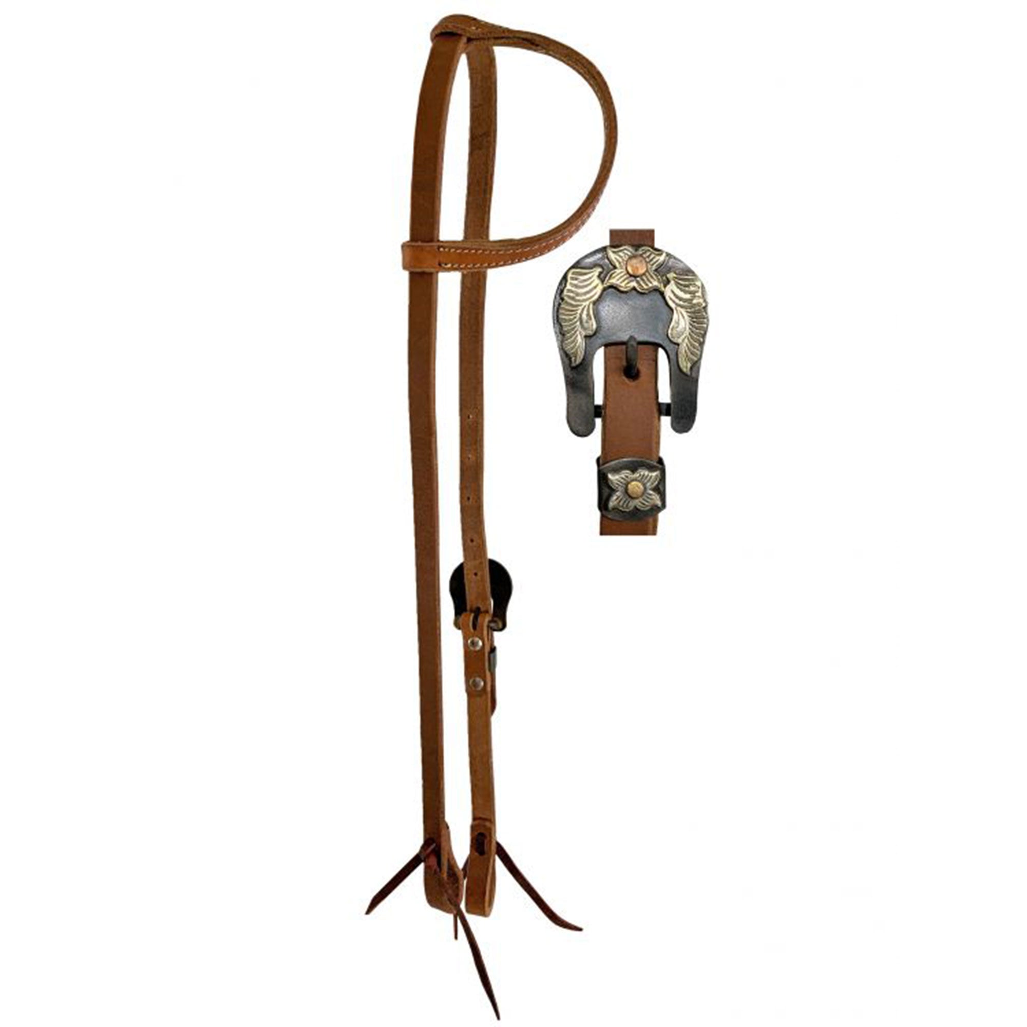 Showman Argentina Cow Leather One Ear Headstall - Silver Floral Buckle