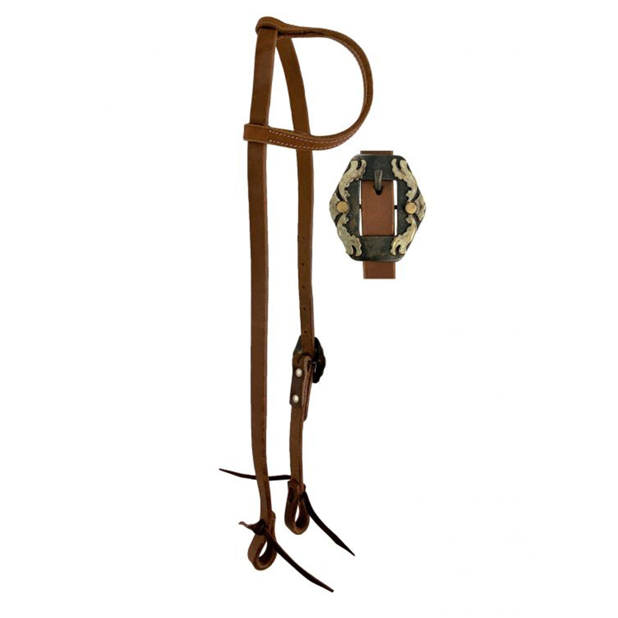 Showman Argentina Cow Leather One Ear Headstall with Silver and Copper Engraved Overlayed Buckle