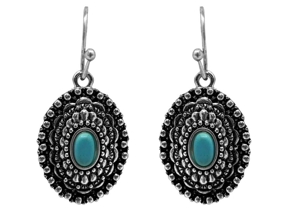 Western Navajo Style Concho Turquoise Dangle Earrings